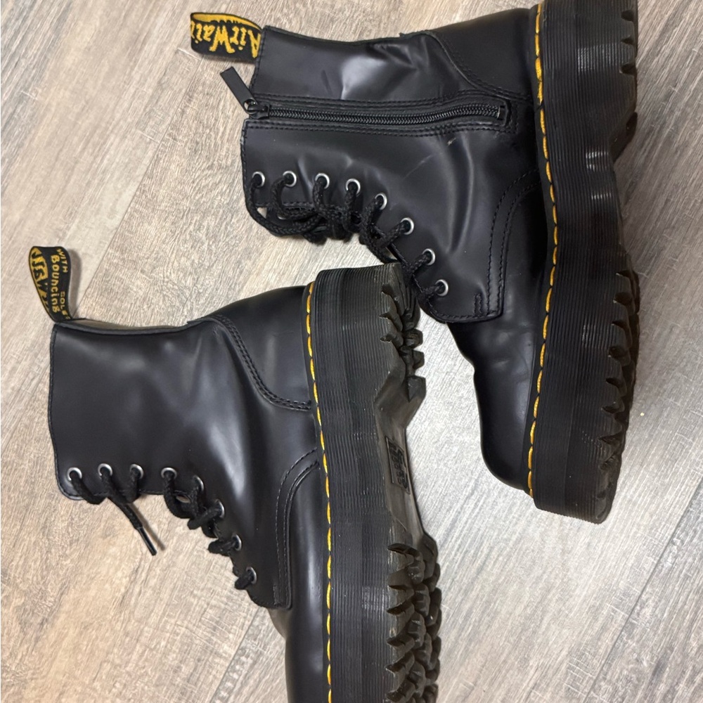 Dr. Martens Black Leather Boots with Yellow Stitching